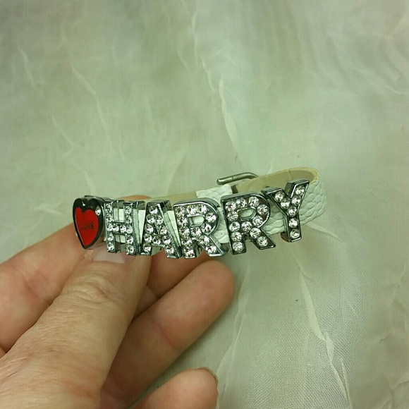 Leather Bracelet Crystal & Enameled I ❤️ HARRY Collectible Vintage - Picture 5 of 8
